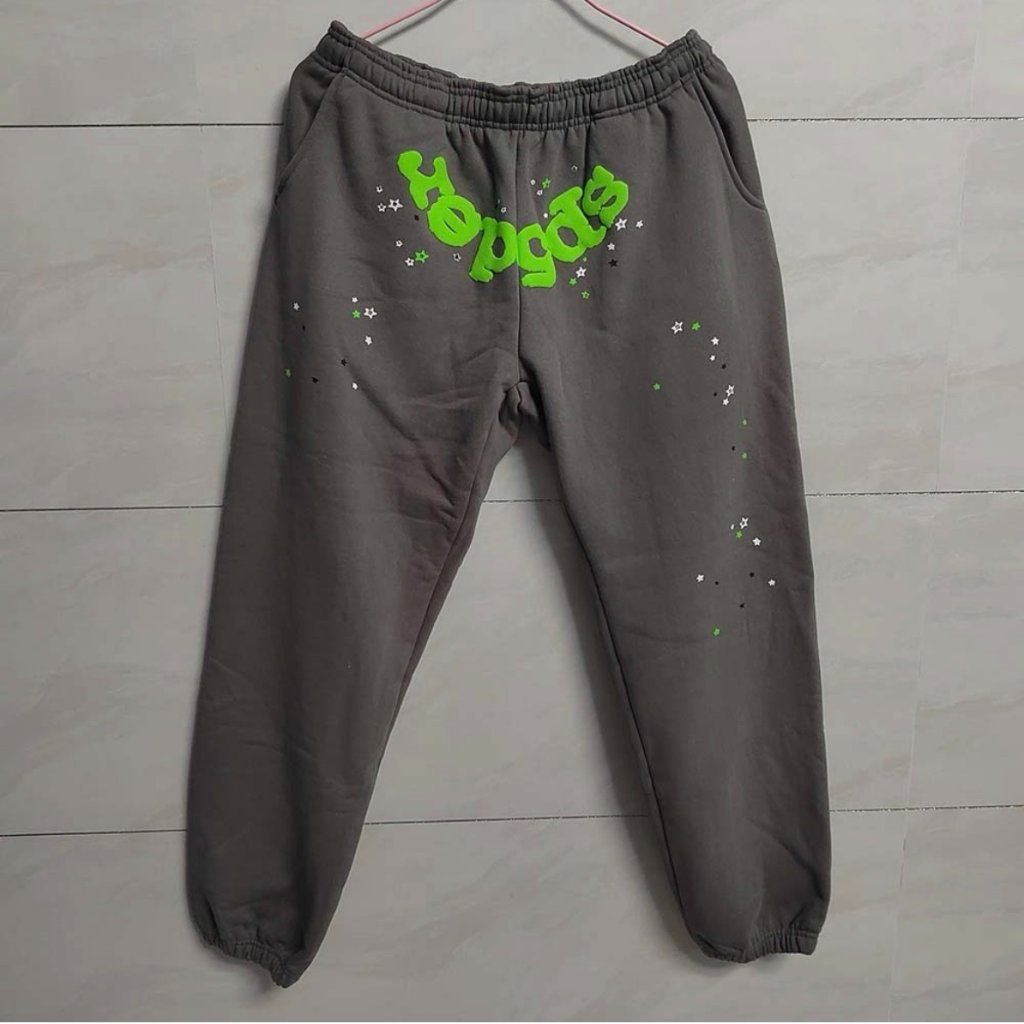 Sp5der Worldwide Small Gray And Green Sweatpants New